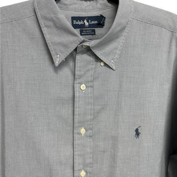 Ralph Lauren Blaire Button Down Shirt 2XL Navy Check Missing Collar Button - Picture 3 of 5